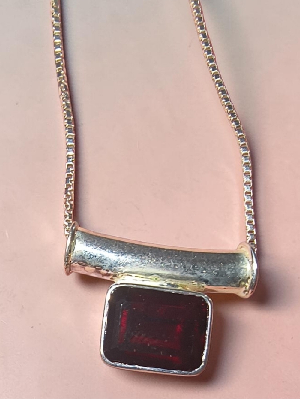 Red Garnet and Sterling Silver Pendant Necklace With Tube Bail Brand New